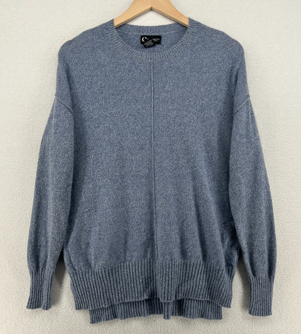 C BY BLOOMINGDALES Sweater M 2-Ply Cashmere Jumper Crewneck Pullover Blue